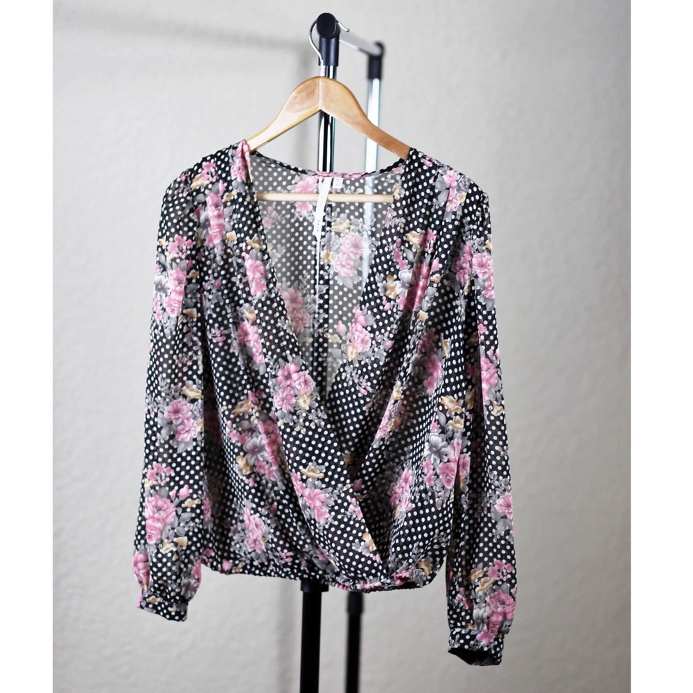 Bellatrix Polka Dot Floral Long Sleeve Blouse - XS